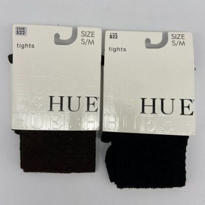 Hue Tights Womens Sz S M Brown & Black Textured Lot of 2 Control Top